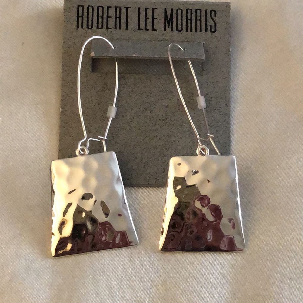 Robert Lee Morris Silver Tone Hammered Geometric Square Drop Earrings NWT - Picture 6 of 11